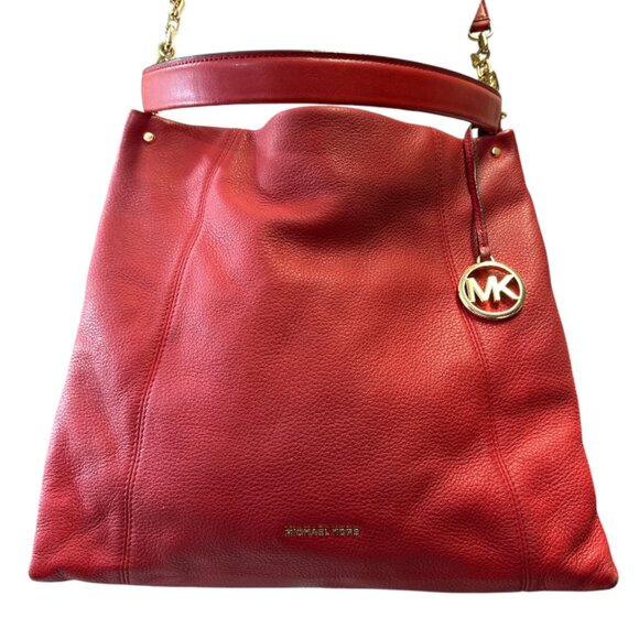 Michael Kors Red Leather Crossbody Hobo Handbag Bag Shoulder - Picture 9 of 16